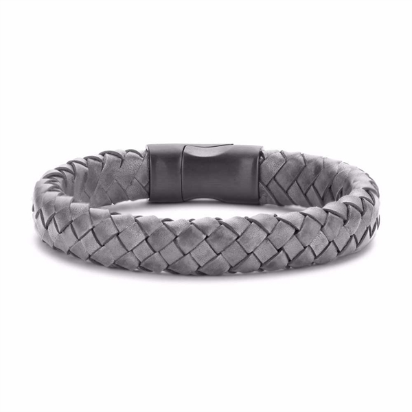 Frank 1967 Gråt Flettet Læderarmbånd med Sort Stållås